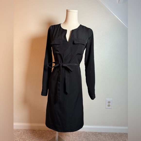 Old Navy Elegant Black Long Sleeve Midi Dress with Sash Belt and Pockets Size XS - Picture 4 of 5